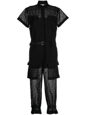 sacai logo-pattern semi-sheer jumpsuit - Black