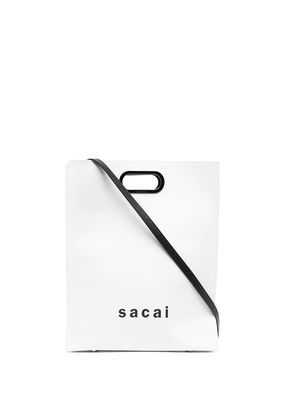 sacai logo print two-way bag - White