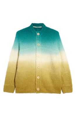 Sacai Men's Dip Dye Wool Blend Cardigan in Green/Yellow