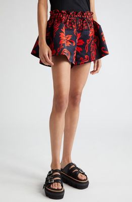Sacai Mixed Floral Print Drawstring Shorts in Red