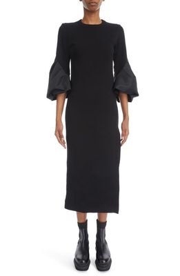 Sacai Mixed Media Bell Sleeve Midi Dress in Black