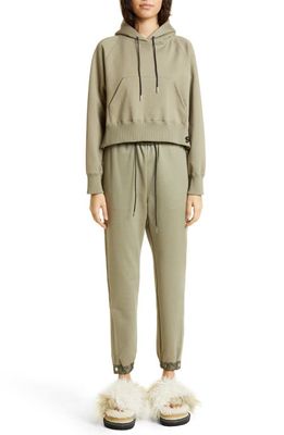 Sacai Mixed Media High-Low Cotton Jersey Hoodie in L/Khaki