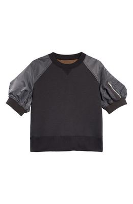 Sacai Mixed Media Twill & Knit Sweatshirt in Charcoal Grey