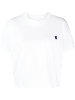 sacai monogram-embroidered cotton T-shirt - White