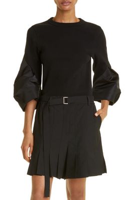 Sacai Nylon Twill & Cotton Stretch Jersey Top in Black