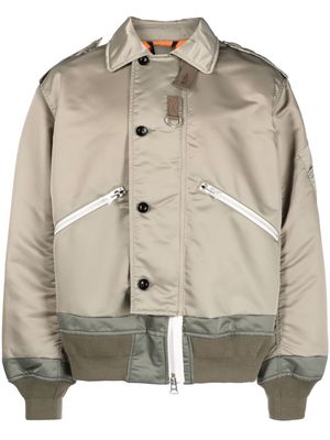 sacai off-centre button-fastening bomber jacket - Green