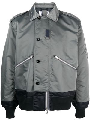 sacai off-centre button-fastening bomber jacket - Grey