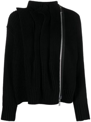 sacai off-centre zip-fastening wool cardigan - Black