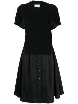 sacai paneled midi shirt-dress - Black