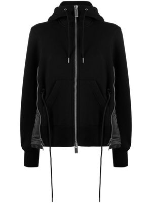 sacai panelled cotton-blend hoodie - Black