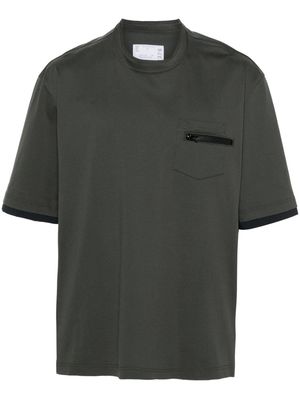 sacai panelled crew-neck cotton T-shirt - Grey