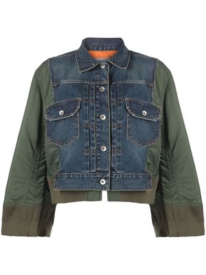sacai panelled denim bomber jacket - Blue