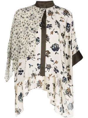 sacai panelled floral-print blouse - Neutrals