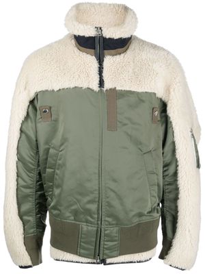 sacai panelled funnel neck jacket - Green