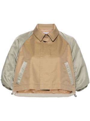 sacai panelled gathered cropped jacket - Neutrals