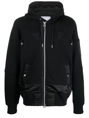 sacai panelled hooded bomber jacket - Black