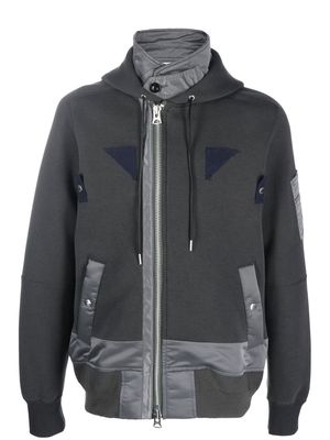 sacai panelled hooded bomber jacket - Grey