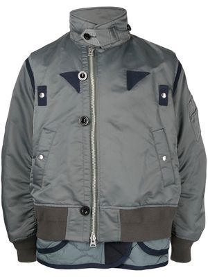 sacai panelled padded zip-up jacket - Grey