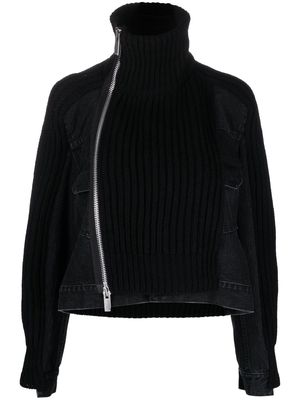 sacai panelled ribbed-knit jacket - Black