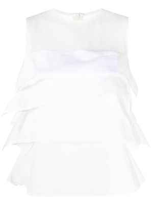 sacai panelled ruffled sleeveless top - White
