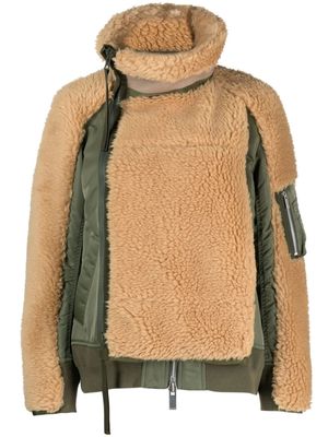 sacai panelled wool bomber jacket - Neutrals