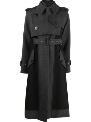 sacai panelled wool trench coat - Grey
