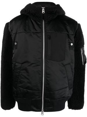 sacai panelled zip-up hooded jacket - Black