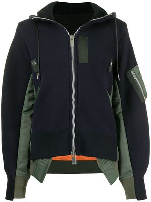 sacai panelled zip-up hoodie - Blue