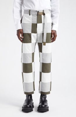Sacai Patchwork Belted Pants in Khaki Multi