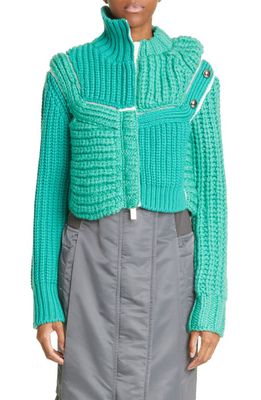 Sacai Patchwork Knit Jacket in Green