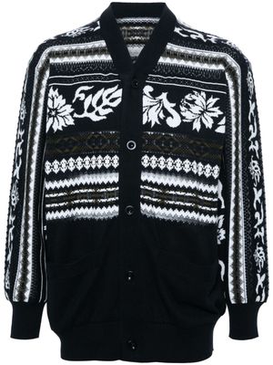 sacai patterned-intarsia ribbed cardigan - Black