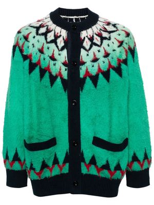 sacai patterned-jacquard cardigan - Green