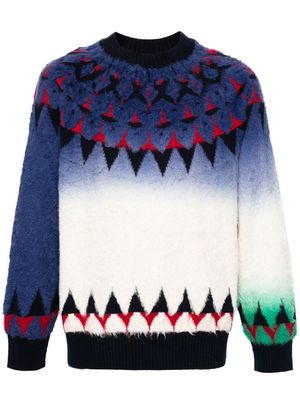 sacai patterned-jacquard knitted jumper - Blue