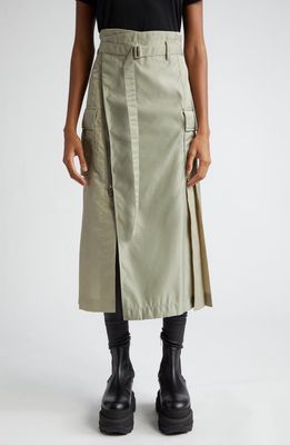 Sacai Pleat Back Nylon Twill Skirt in L/Khaki