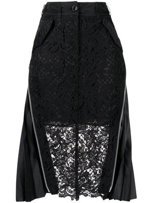 sacai pleat-detail lace-skirt - Black