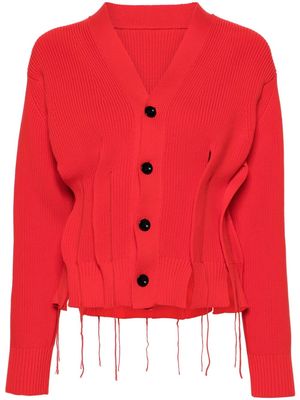 sacai pleat-detail ribbed-knit cardigan - Red