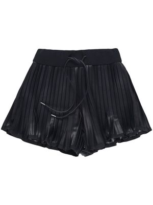 sacai pleated drawstring faux-leather shorts - Black