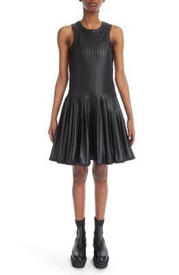 Sacai Pleated Faux Leather Dress in Black