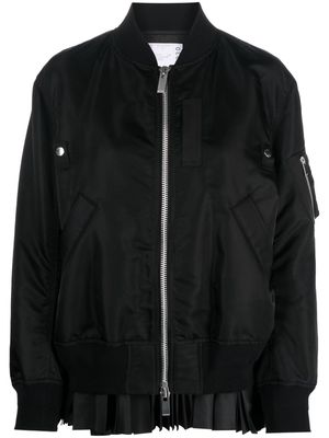 sacai pleated-hem zip-up bomber jacket - Black