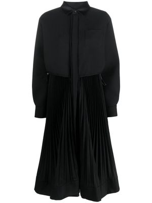 sacai pleated layered midi dress - Black