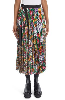 Sacai Pleated Mixed Floral Print Skirt in Yellow/White Multi