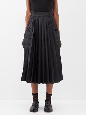 Sacai - Pleated Nylon-twill Midi Skirt - Womens - Black