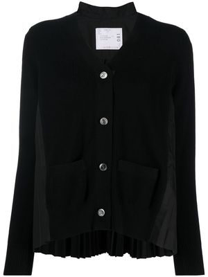 sacai pleated-panel cotton cardigan - Black