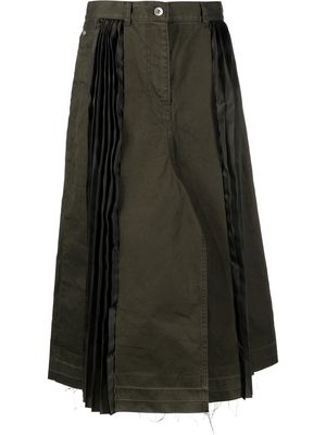 sacai pleated-panel midi skirt - 501 KHAKI