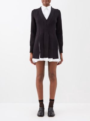 Sacai - Pleated Ribbed-knit Mini Shirt Dress - Womens - Black