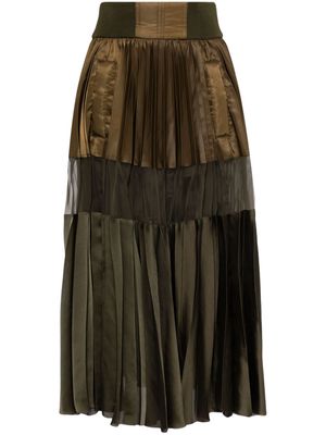 sacai pleated satin midi skirt - Brown