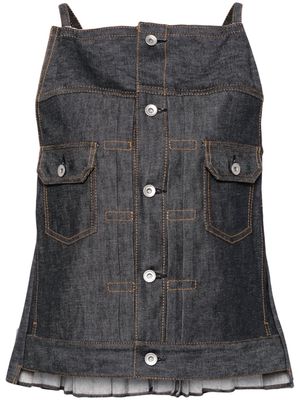 sacai pleated sleeveless denim top - Blue