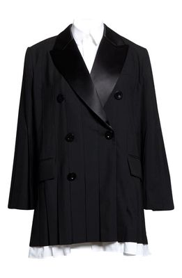Sacai Pleated Suiting & Poplin Blazer in Black