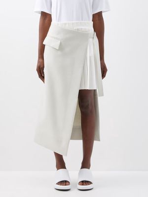 Sacai - Pleated Wool Wrap Skirt - Womens - Ecru