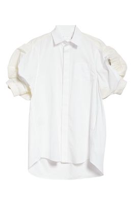 Sacai Puff Sleeve Poplin Button-Up Shirt in White